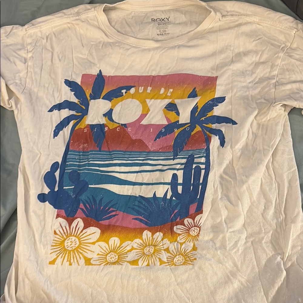 Roxy Tropical Sunset T-Shirt in Blue and Pink